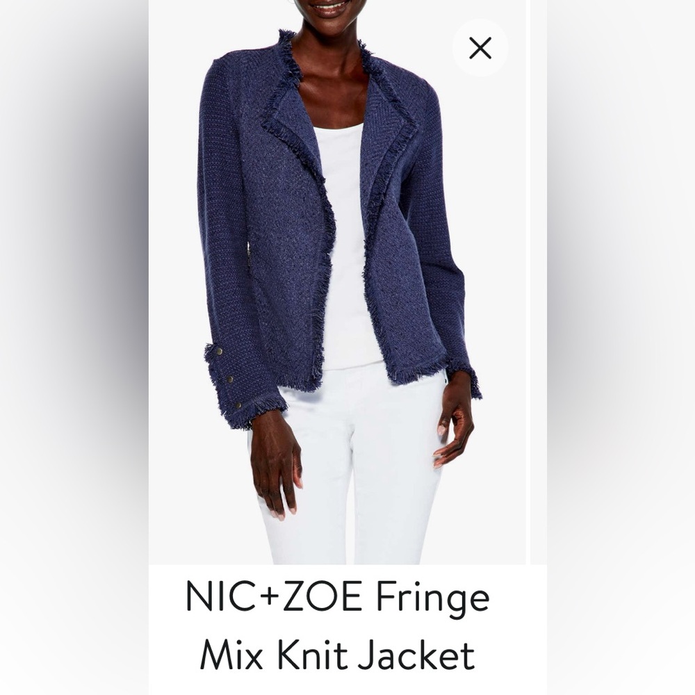 NIC+ZOE Blue Fringe Knit Jacket
